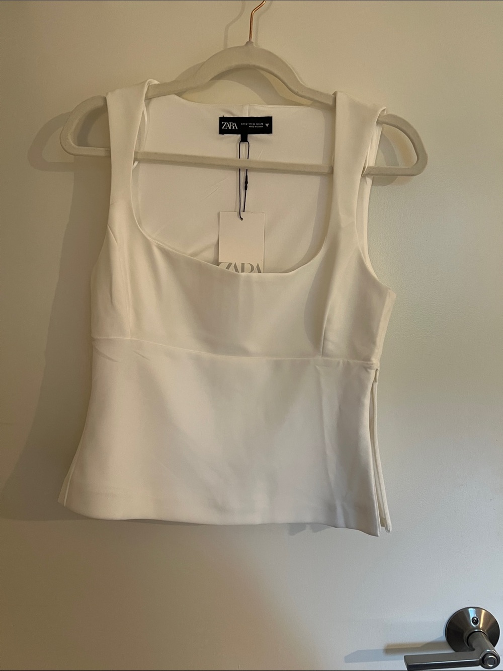 Zara White Square-Neck Tank Top